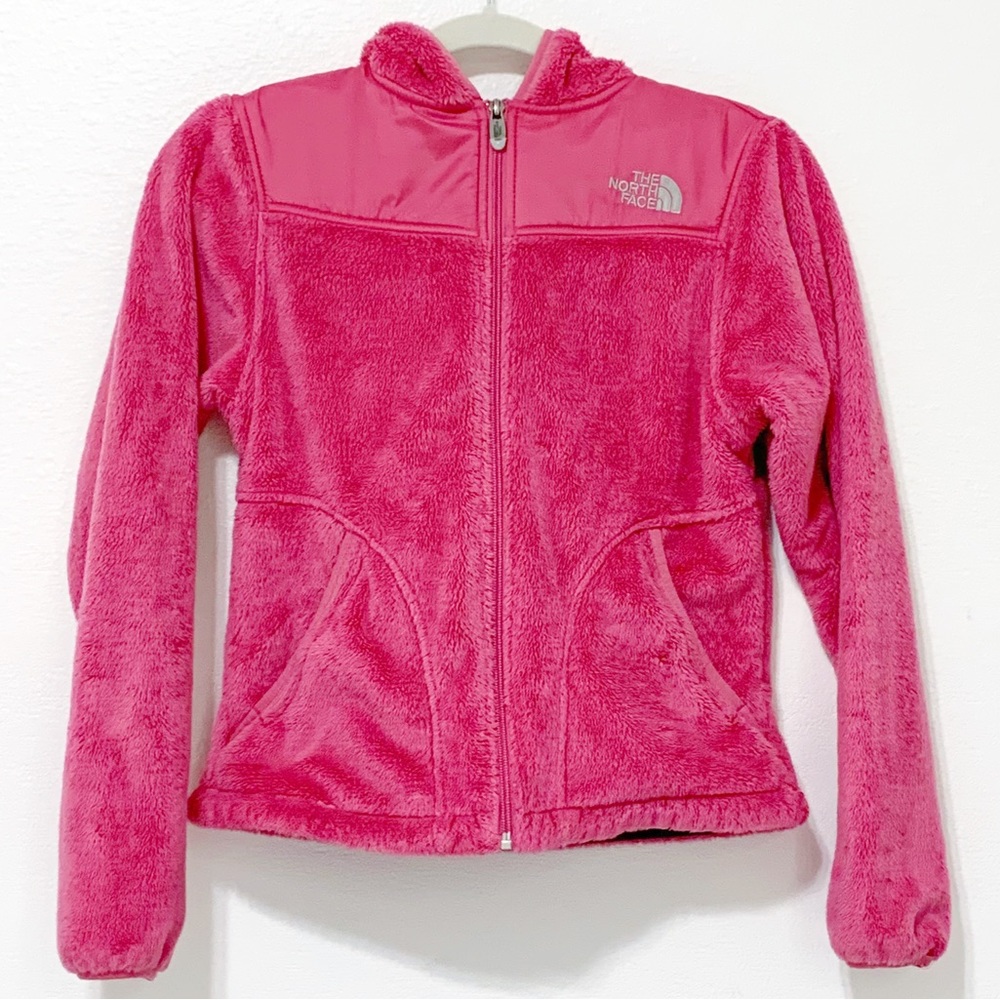 The North Face Pink Long sleeve fleece w hood front zip sweater jacket XS